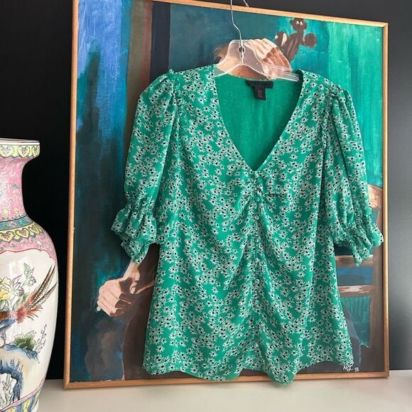 Maison Cinqcent Elegant Green Floral Women's Blouse M - Picture 5 of 13